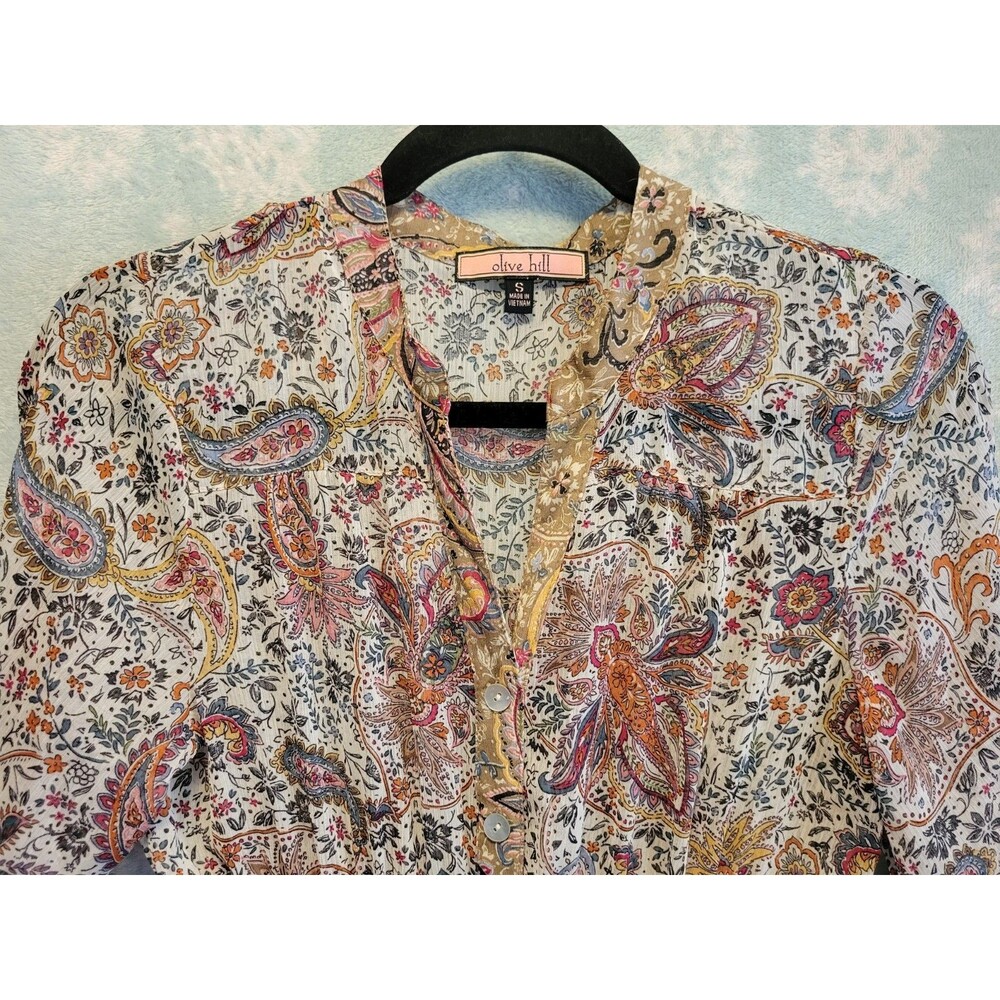 Women's Small Floral Boho Cottage Dress Paisley Fairy Festival Sheer Flowy Flirt